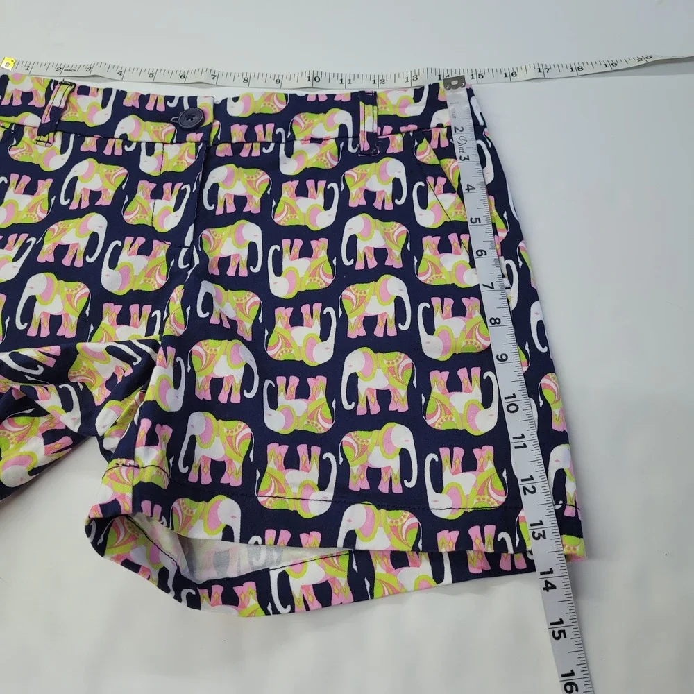 Crown & Ivy Shorts Womens 2 Navy Blue‎ Pink Green Elephant Print Cotton Spandex
